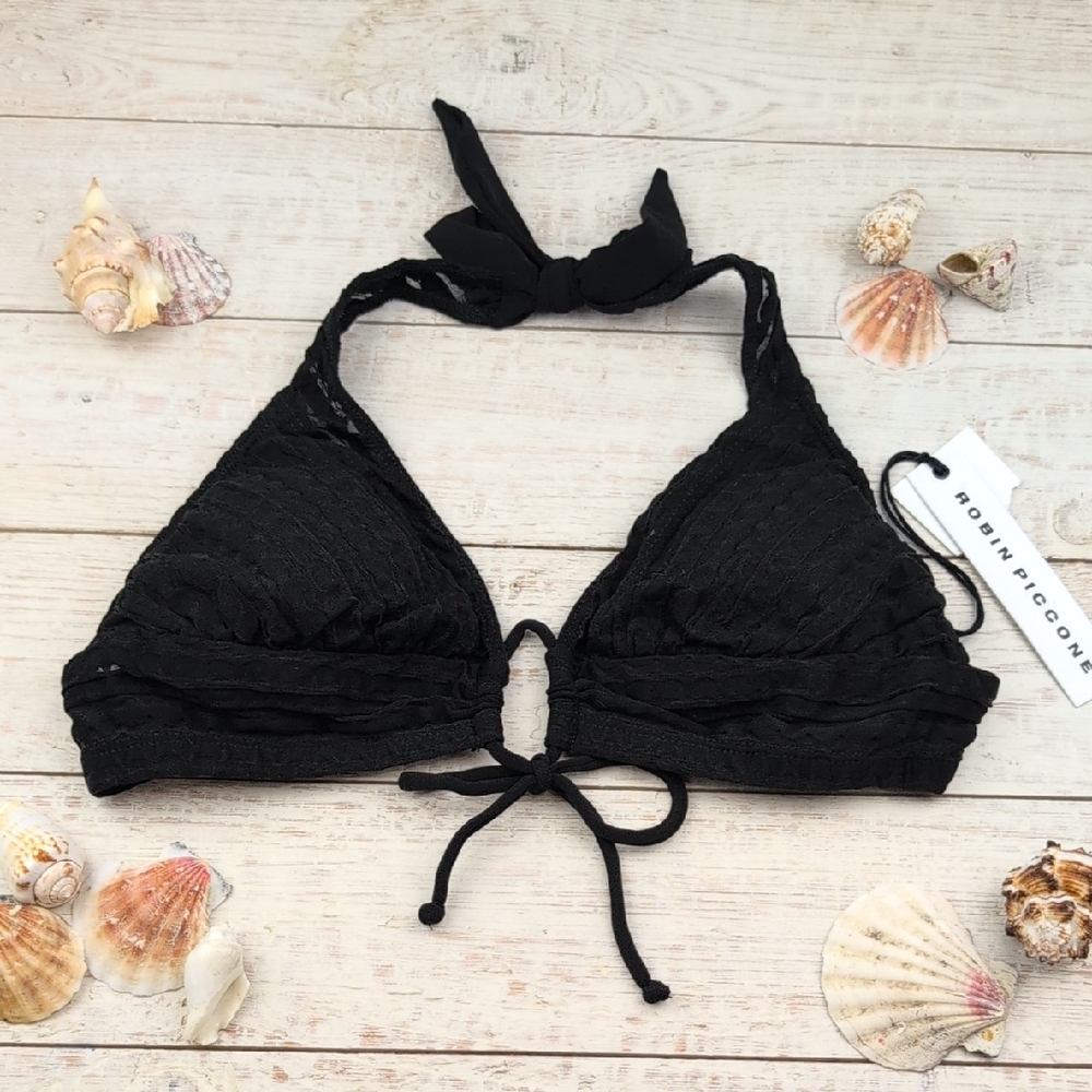 Robin Piccone Black Halter Triangle Bikini Top XS